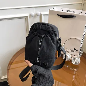 Women Japanese Style Nylon Drawstring Mobile Phone Bag Fashion Urban Casual Outdoor Small Crossbody Shoulder Bag