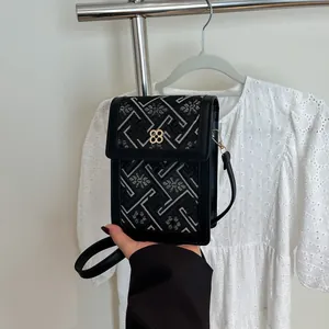 New Chinese Style Jacquard Embroidery Mini Crossbody Bag For Women Fashion Flower Buckle Phone Purse Small Square Bag