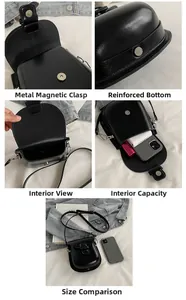Dettaglio della borsa a tracolla nera con chiusura magnetica e capacità interna