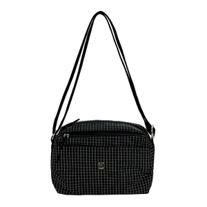 Sac à bandoulière en toile à carreaux noir et blanc de grande capacité pour femme