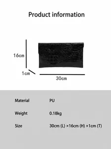 Detailed size chart for black crocodile embossed clutch bag measuring 30cm x 16cm x 1cm