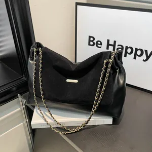 2025 Fashion Large Capacity Chain Shoulder Bag For Women PU Suede Patchwork Underarm Tote Bag Elegant Crossbody Bag Daily Office