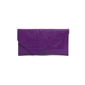 Purple faux crocodile skin chain crossbody bag with V-shaped envelope flap for women