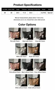 Tabla de tallas detallada para bolso tote grande con medidas 38x30x25,5 cm en tres colores