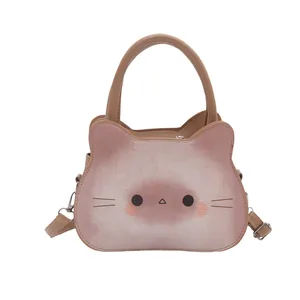 Schattige brood kat crossbody tas in roze bruin verloop met verstelbare riem