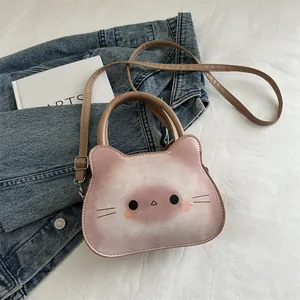 Sac bandoulière chat rose dégradé en cuir PU avec anse marron et bandoulière amovible