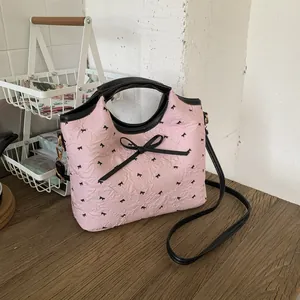 Sac à Bandoulière Femme Nœud Papillon Cuir PU Plissé Sacoche Mode Navettage Style Doux Tote Messenger
