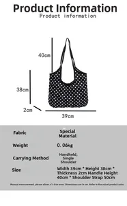 Detailed size specifications and dimensions for the large polka dot tote shoulder bag
