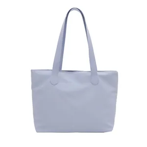 Light purple large capacity tote bag with long handles for daily travel use