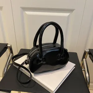 Women Sweet PU Leather Mini Boston Bag Fashion Bow Handbag Versatile Crossbody Bag Elegant Shoulder Bag With Lace Ribbon Decor