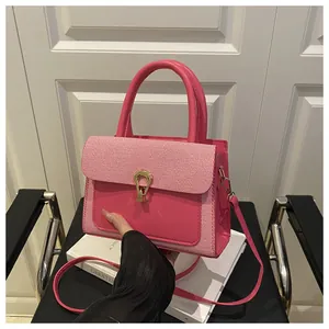 Pink lychee texture crossbody bag with gold horseshoe lock on a decorative book