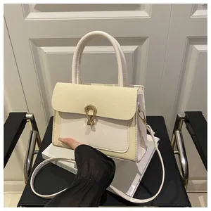 Detail of the chic beige leather and woven flap textures with a golden horseshoe buckle