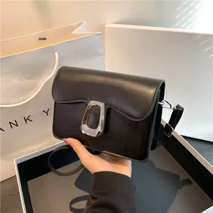 Women Minimalist PU Leather Small Square Crossbody Bag With Silver Metal Lock Buckle Fashion Shoulder Bag Daily Messenger Bag