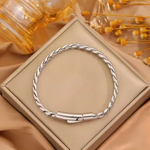Bracciale a corda intrecciata in acciaio inossidabile argento con chiusura a scatto