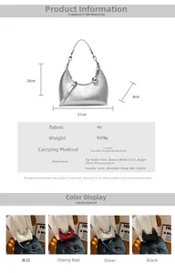 Guide des tailles détaillé et spécifications du sac hobo en PU avec chaîne en métal
