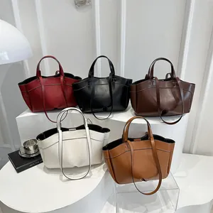 Vintage tote bags in five colors with geometric folding design and contrast stitching