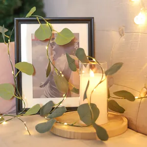 Artificial eucalyptus garland with warm white LED string lights for home decoration