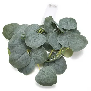 Artificial eucalyptus garland with LED copper wire lights and battery box for room decor