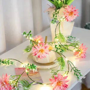 Guirlande Lumineuse LED Fleurs de Simulation Fil de Cuivre Blanc Chaud Marguerite Artificielle Décoration de Chambre
