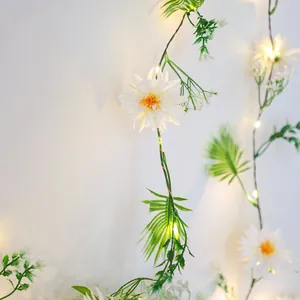 Guirlande lumineuse LED marguerites avec lumière chaude et feuilles vertes pour décoration