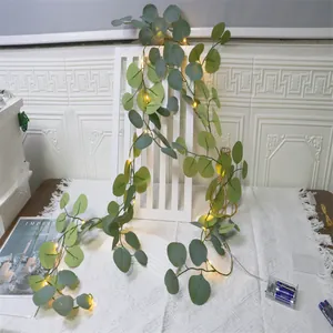 Guirlande lumineuse d'eucalyptus artificiel avec LED chaudes et boîtier à piles