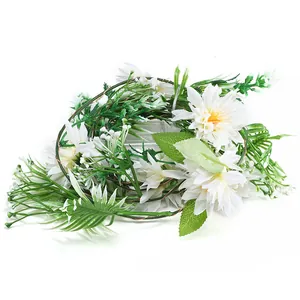 Guirlande lumineuse de marguerites blanches artificielles avec fil de cuivre LED