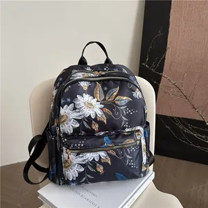 Women Large Capacity Nylon Backpack Floral Butterfly Cherry Print Casual Travel Rucksack Fashion School Bag For Ladies