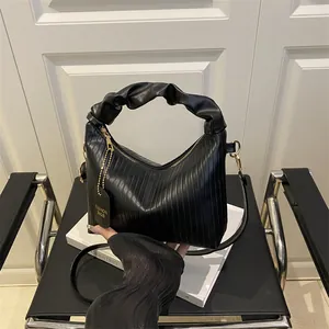 Women Pleated PU Leather Shoulder Bag Ruched Cloud Handle Solid Color Zipper Handbag Detachable Strap Crossbody Bag Casual Bag