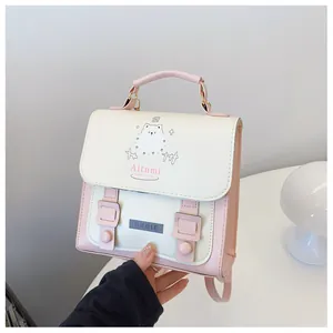 Borsa a tracolla rosa e beige con stampa di cane Samoiedo e manico superiore elegante
