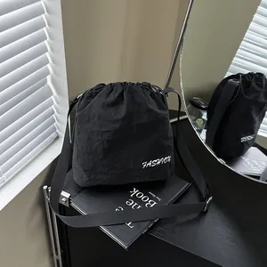 Fashion Women Nylon Drawstring Bucket Bag Large Capacity Lightweight Shoulder Crossbody Bag Casual Daily Versatile Handbag