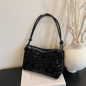 Women's Luxury Sequin Underarm Bag 2025 New Fashion PU Leather Sequin Shoulder Bag With Knot Strap Baguette Bag Purse