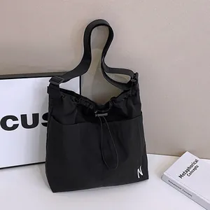 Japanese Lightweight Nylon Drawstring Shoulder Bag Large Capacity Crossbody Bag With Letter Embroidery For Women Daily Commute