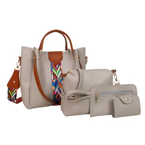 Set di 4 borse grigie con borsa a mano, tracolla e spalline colorate con motivo zigzag