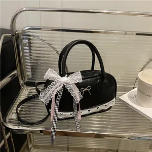 Borsa Boston da Donna Stile Balletto Elegante Borsa in Pelle PU Carino Fiocco in Pizzo Borsa a Tracolla Dolce Trendy