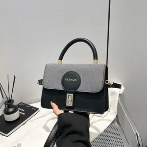 Donne Retro PU Pelle Borsa Tracolla Bicolor Casual Borsa a Mano Tessitura Texture Borsa a Mano Spalla