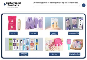 Detail showing wheat straw hair brush collection with various custom packaging options