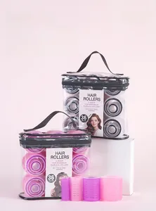 Detailed 36pcs self-grip hair roller set with portable storage bag in pink