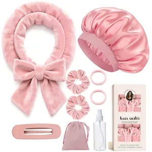 Hitteloze Haarkruller Set Met Satijnen Slaapmuts Fluwelen Scrunchies Haarklem Satijnen Lint Haarroller Voor Vrouwen Haarstyling