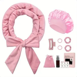 Ensemble de Bigoudis Sans Chaleur en Satin Avec Bonnet de Nuit Ruban à Boucler en Velours Chouchous Pince à Cheveux Femme