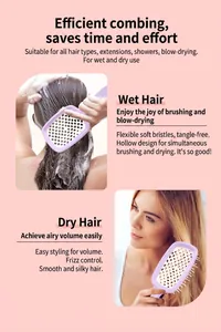 Detail of purple vented hairbrush with flexible bristles for wet and dry hairstyling