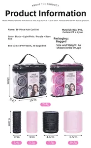 Detailed chart of 36-piece hair roller set showing four sizes and vibrant color options