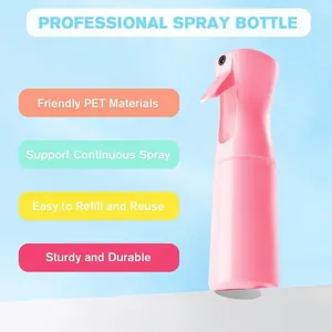 Close-up of pink PET continuous spray bottle showing durable refillable design