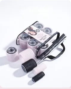 Detailed set of 36 hair rollers in 4 sizes with a clear PVC storage bag and carry handle