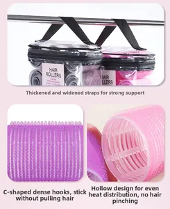 Detail of self-grip hair rollers in a clear storage bag with heavy-duty hanging strap