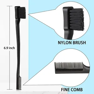 Detailed view of a 6.9-inch double-sided edge control brush and fine-tooth comb tool