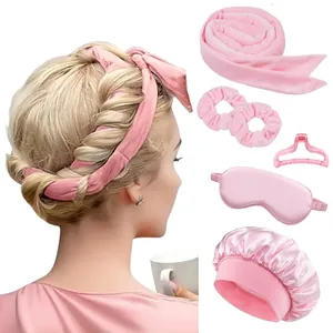 Ensemble de Bigoudis sans Chaleur Ruban en Velours Avec Bonnet en Satin Masque de Sommeil Scrunchies Pince à Cheveux pour Vagues Femmes
