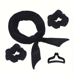 Kit de 5 pièces pour boucles sans chaleur noir avec chouchous et pince à cheveux