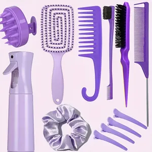 Professionelle Haarstyling-Werkzeug-Kollektion Damen Ausgehöhlte Entwirrungskämme Kopfhaut-Massagebürste Sprühflasche Haarklammern Haargummi Sortiment Für Dickes Lockiges Haar