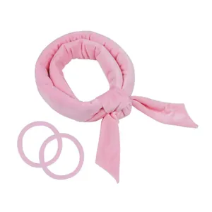 Kit boucleur sans chaleur en velours rose avec bandeau et deux chouchous pour ondulations