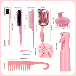 9-teiliges Frisier-Set in Rosa mit Kämmen, Bürsten und Sprühflasche für professionelles Styling